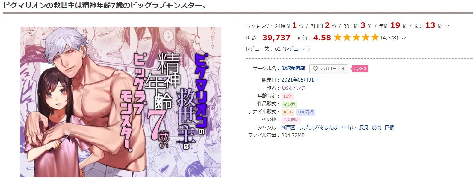 ピグマリオンの救世主は精神年齢7歳のビッグラブモンスター。 DLサイト