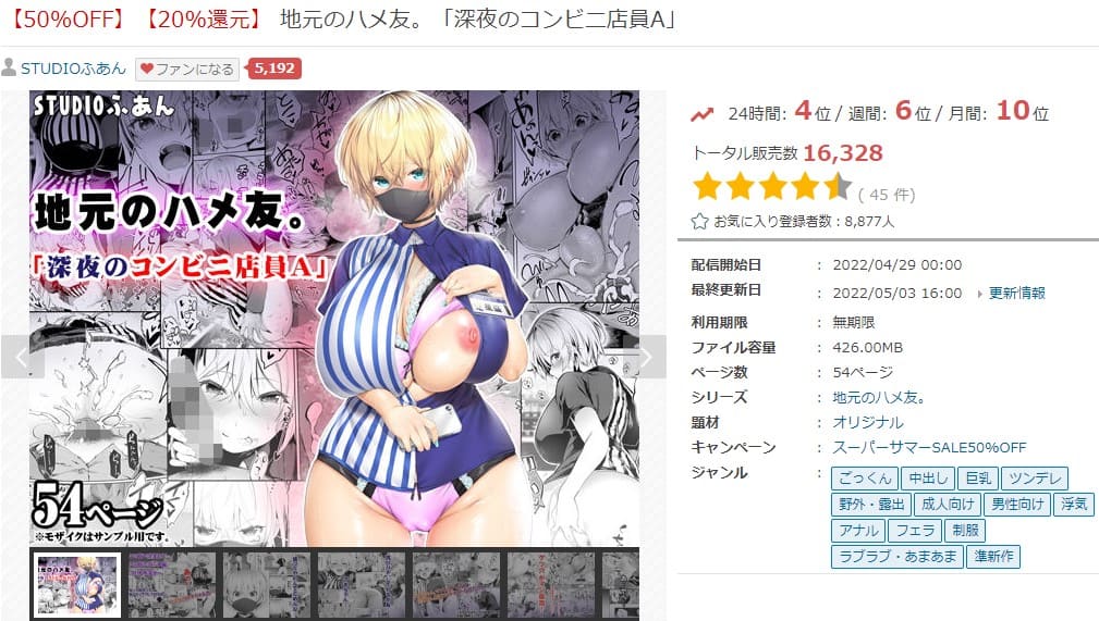 地元のハメ友。「深夜のコンビニ店員A」 FANZA同人